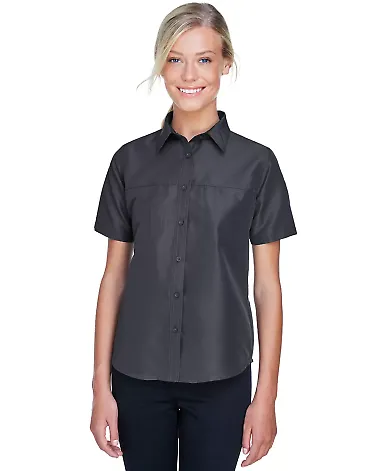 Harriton M580W Ladies' Key West Short-Sleeve Perfo DARK CHARCOAL front view
