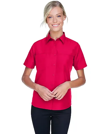 Harriton M580W Ladies' Key West Short-Sleeve Perfo RED front view