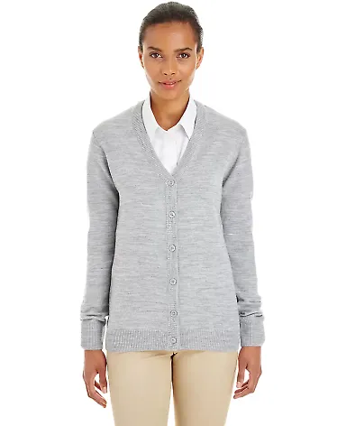 Harriton M425W Ladies' Pilbloc™ V-Neck Button Ca GREY HEATHER front view