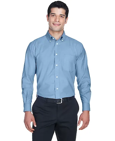 Harriton M600 Men's Long-Sleeve Oxford with Stain- LIGHT BLUE front view
