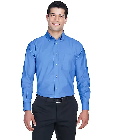 Harriton M600 Men's Long-Sleeve Oxford with Stain- FRENCH BLUE front view