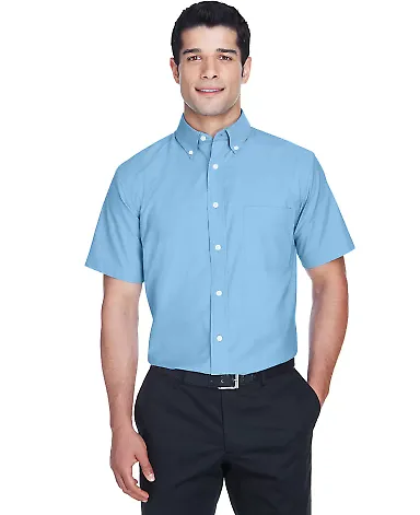 Harriton M600S Men's Short-Sleeve Oxford with Stai LIGHT BLUE front view
