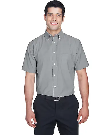 Harriton M600S Men's Short-Sleeve Oxford with Stai OXFORD GREY front view