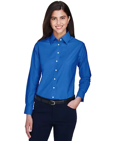 Harriton M600W Ladies' Long-Sleeve Oxford with Sta FRENCH BLUE front view