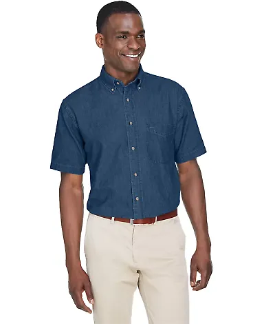 Harriton M550S Men's 6.5 oz. Short-Sleeve Denim Sh DARK DENIM front view