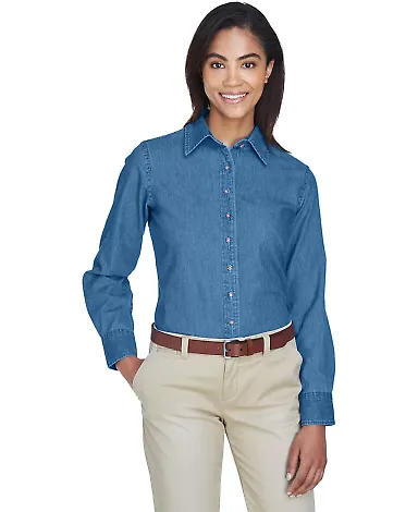 Harriton M550W Ladies' 6.5 oz. Long-Sleeve Denim S LIGHT DENIM front view