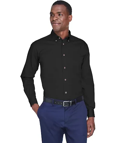 Harriton M500 Men's Easy Blend™ Long-Sleeve Twil BLACK front view