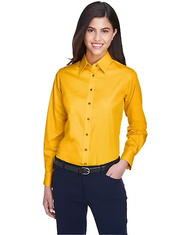 Harriton M500W Ladies' Easy Blend™ Long-Sleeve T SUNRAY YELLOW front view
