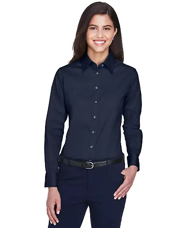 Harriton M500W Ladies' Easy Blend™ Long-Sleeve T NAVY front view