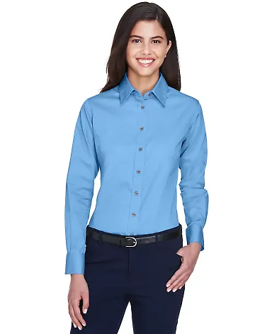 Harriton M500W Ladies' Easy Blend™ Long-Sleeve T LT COLLEGE BLUE front view