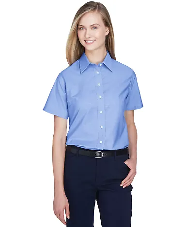 Harriton M600SW Ladies' Short-Sleeve Oxford with S LIGHT BLUE front view