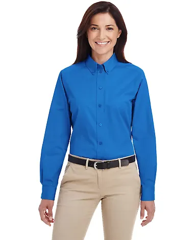 Harriton M581W Ladies' Foundation 100% Cotton Long FRENCH BLUE front view