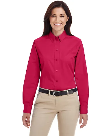 Harriton M581W Ladies' Foundation 100% Cotton Long RED front view