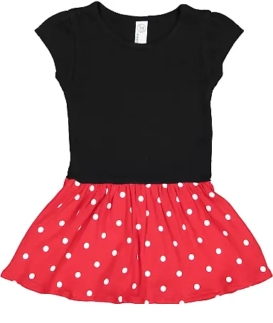 Rabbit Skins 5320 Infant Baby Rib Dress BLACK/ RED DOT front view