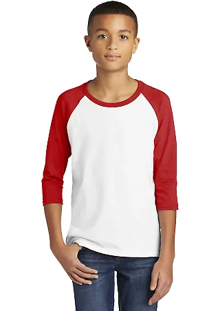 Gildan 5700B Heavy Cotton Youth Raglan Tee in White/ red front view
