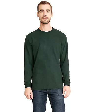 Next Level Apparel 6411 Unisex Sueded Long Sleeve  in Hthr forest grn front view