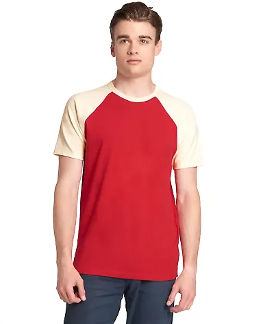 Next Level Apparel 3650 Unisex Raglan Short Sleeve in Natural/ red front view