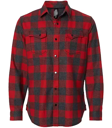 Burnside 8219 Snap Front Long Sleeve Plaid Flannel Red/ Heather Black front view