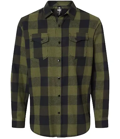 Burnside 8219 Snap Front Long Sleeve Plaid Flannel Army/ Black front view
