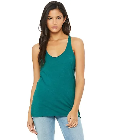 BELLA 8430 Womens Tri-blend Racerback Tank in Teal triblend front view