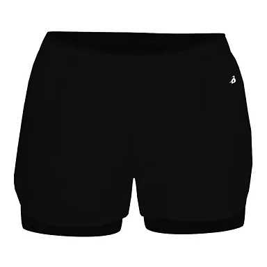 Badger Sportswear 6150 Women's Double Up Shorts Black/ Black front view