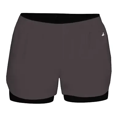 Badger Sportswear 6150 Women's Double Up Shorts Graphite/ Black front view