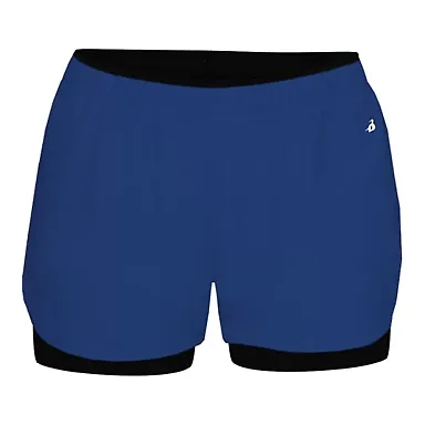 Badger Sportswear 6150 Women's Double Up Shorts Royal/ Black front view