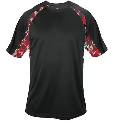 Badger Sportswear 2140 Digital Camo Youth Hook T-S Black/ Red front view