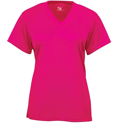 Badger Sportswear 2162 B-Core Girl's V-Neck T-Shir Hot Pink front view