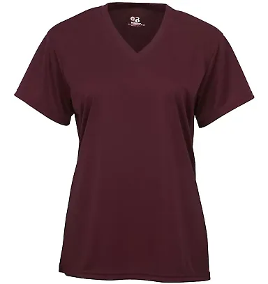 Badger Sportswear 2162 B-Core Girl's V-Neck T-Shir Maroon front view