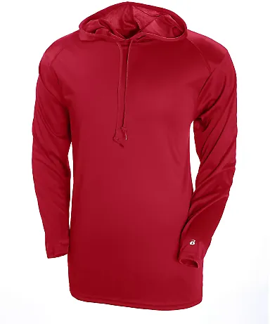 Badger Sportswear 4105 B-Core Long Sleeve Hooded T in Red front view