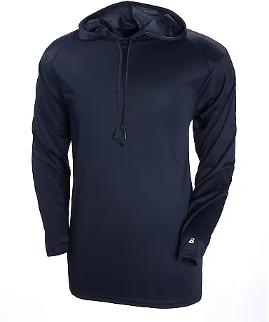 Badger Sportswear 4105 B-Core Long Sleeve Hooded T in Navy front view
