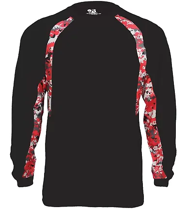 Badger Sportswear 4155 Digital Camo Hook Long Slee Black/ Red front view