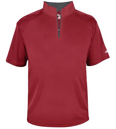 Badger Sportswear 4199 B-Core Short Sleeve 1/4 Zip in Red/ graphite front view