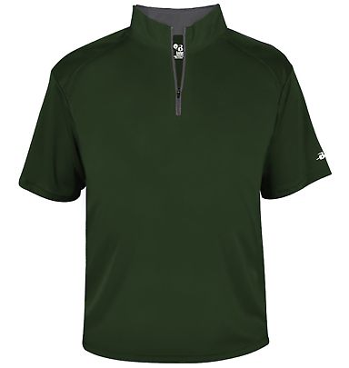Badger Sportswear 4199 B-Core Short Sleeve 1/4 Zip in Forest/ graphite front view