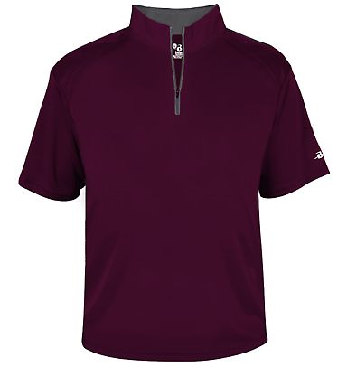 Badger Sportswear 4199 B-Core Short Sleeve 1/4 Zip in Maroon/ graphite front view