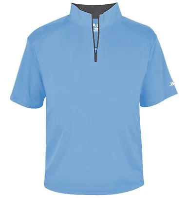 Badger Sportswear 4199 B-Core Short Sleeve 1/4 Zip in Columbia blue/ graphite front view