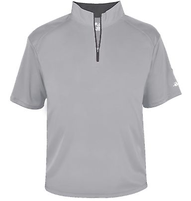 Badger Sportswear 4199 B-Core Short Sleeve 1/4 Zip in Silver/ graphite front view