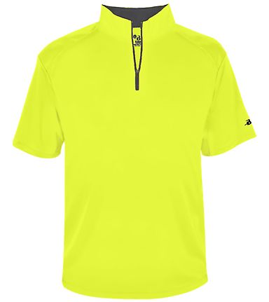 Badger Sportswear 4199 B-Core Short Sleeve 1/4 Zip in Safety yellow/ graphite front view