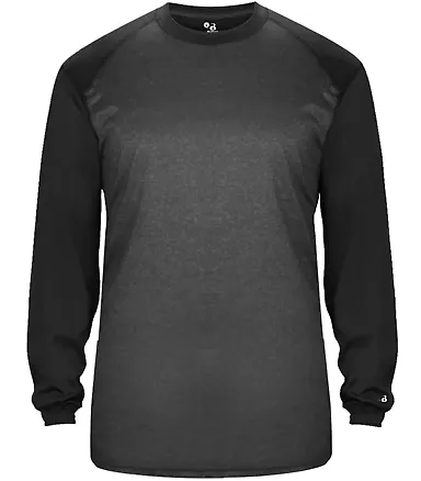 Badger Sportswear 4305 Tonal Sport Heather L/S Tee Carbon Heather/ Black front view