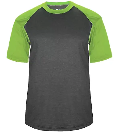 Badger Sportswear 4341 Pro Heather Sport T-Shirt Carbon Heather/ Lime front view