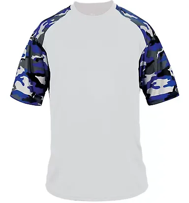 Badger Sportswear 2141 Camo Youth Sport T-Shirt White/ Royal Camo front view