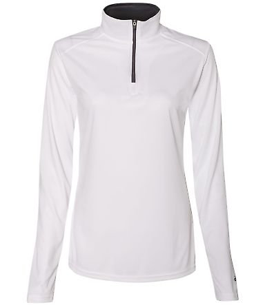 Badger Sportswear 4103 B-Core Women's Quarter-Zip in White/ graphite front view