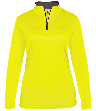 Badger Sportswear 4103 B-Core Women's Quarter-Zip in Safety yellow green/ graphite front view