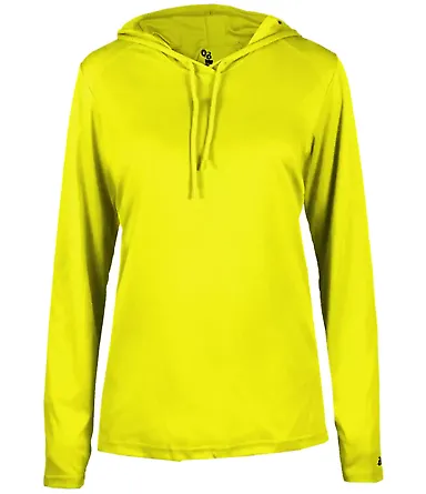 Badger Sportswear 4165 B-Core L/S Women's Hood Tee in Safety yellow front view