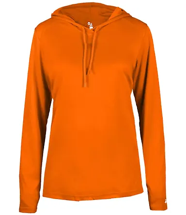 Badger Sportswear 4165 B-Core L/S Women's Hood Tee in Burnt orange front view