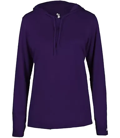 Badger Sportswear 4165 B-Core L/S Women's Hood Tee in Purple front view