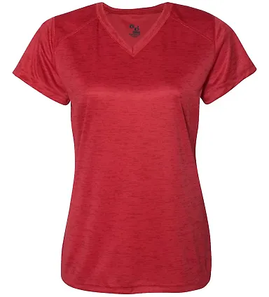 Badger Sportswear 4175 Tonal Blend Women's V-Neck  Red Tonal Blend front view
