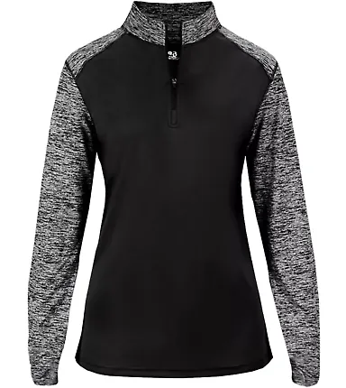 Badger Sportswear 4198 Sport Blend Women's 1/4 Zip Black/ Black Blend front view