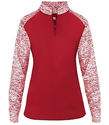 Badger Sportswear 4198 Sport Blend Women's 1/4 Zip Red/ Red Blend front view